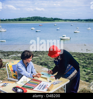 Outdoor-Malworkshop "Arguenon" Fluss "Crehen" Brittany France Stockfoto