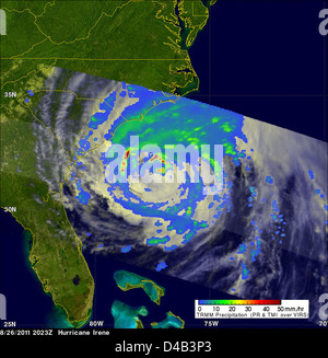 TRMM-Satelliten der NASA sieht Irene Approaching Carolina Küste Stockfoto