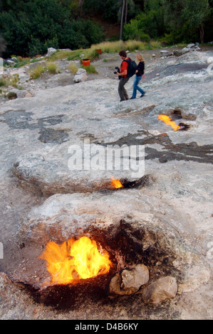 Brennendes Gas Entlüftungsöffnungen, Chimären, Mount Chimaera, Olympos, Türkei, Westasien Stockfoto