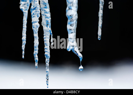 Reflexionen über schmelzende Eiszapfen Stockfoto