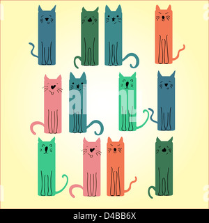 Viele farbige Katze auf einem hellen Hintergrund Stockfoto