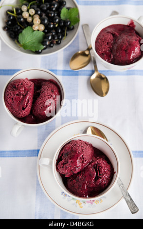 Hausgemachte kalte Berry Gelato (Eis) in Teetassen Stockfoto