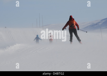 Langlaufen am Hardagervidden, Ustaoset, bei windigem Wetter Stockfoto