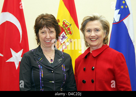 Außenministerin Clinton trifft sich mit EU Hohe Vertreterin für Außen- und Sicherheitspolitik Stockfoto