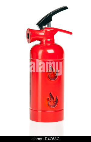 Roten Feuerlöscher auf weißem Hintergrund Stockfoto