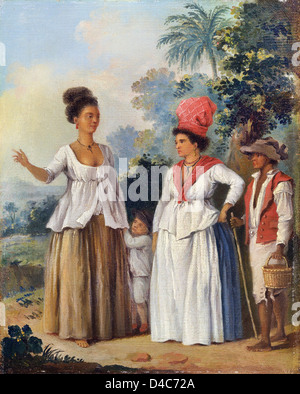 Agostino Brunias, West Indian Frauen der Farbe, mit einem Kind und seinen schwarzen Diener. Ca. 1780 Öl auf Leinwand. Stockfoto