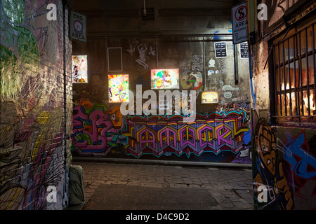 Urban Street Art schmücken die Wände des Hosier Lane. Melbourne, Victoria, Australien Stockfoto