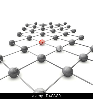 3D Ball Grid zeigt die Struktur der molekularen Struktur von zwei Atomen Stockfoto