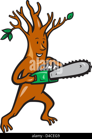 Illustration der Baum Mann Baumpfleger Baumpfleger Holzfäller mit Kettensäge im Cartoon-Stil gemacht. Stockfoto