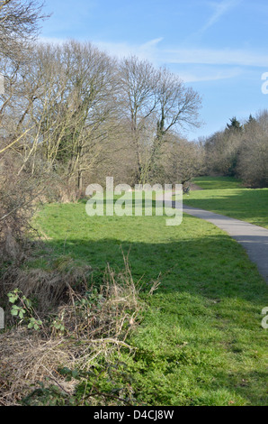 Wäldern neben Hammelbach, Hampstead Garden Suburb, London, UK. Stockfoto