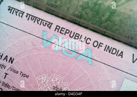 Visum für Indien in einen britischen Pass Stockfoto