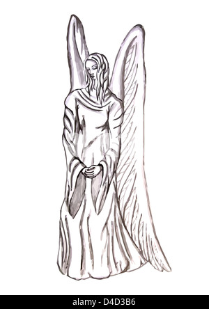 Engelsstatue auf dem weißen Hintergrund isoliert Stockfoto