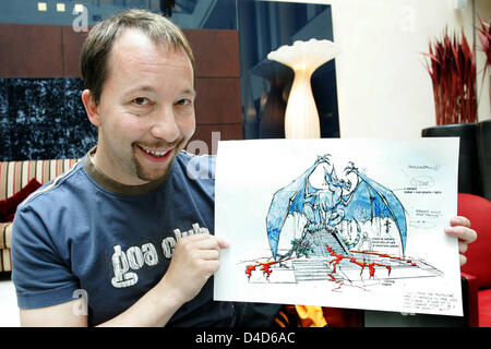 Schweizer Pop-Chart-Topper DJ Bobo posiert mit einem Bühnenbild für seine "Vampires Alive" Tour in Dresden, Deutschland, 19. März 2008 abgebildet. Seiner neuen Tour "Vampires Alive" startet am 30. April in Oberhausen, Deutschland. Foto: Andreas Weihs Stockfoto