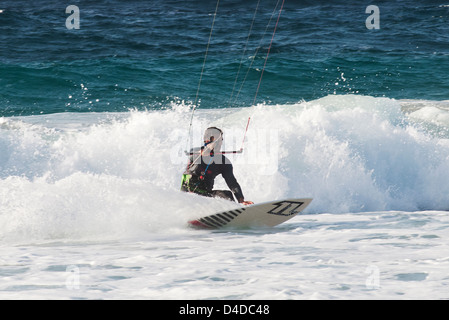 Kitesurfer auf Fuerteventura Kanarische Inseln Stockfoto