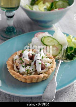 Zwiebel-Champignons und Feta-flan Stockfoto