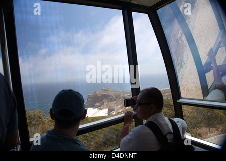 Reiten der Flying Dutchman Standseilbahn bis zum Leuchtturm am Cape Point im Western Cape in Südafrika Stockfoto