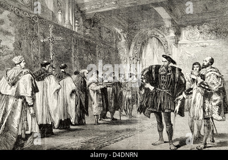 Kardinal Wolsey und der Herzog von Buckingham. Gravur im Universum illustriert, 1863. Stockfoto