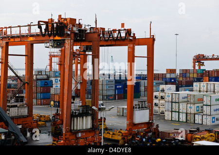 Sri Lanka Ports Authority, SLPA Colombo, Sri Lanka Colombo Port Authority Container Terminal, Portalkrane, Schiffe entladen-Boxen Stockfoto