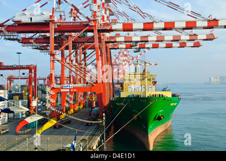 Sri Lanka Ports Authority, SLPA Colombo, Sri Lanka Colombo Port Authority Container Terminal, Portalkrane, Schiffe entladen-Boxen Stockfoto