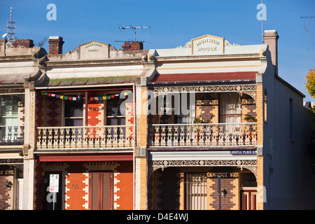 Viktorianischen Reihenhaus Häuser in Carlton. Melbourne, Victoria, Australien Stockfoto