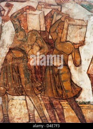 Saint-Savin-Sur-Gartempe Fresken, 11. und 12. Jahrhundert der Turmbau zu Babel Arbeiter Künstler unbekannt Stockfoto