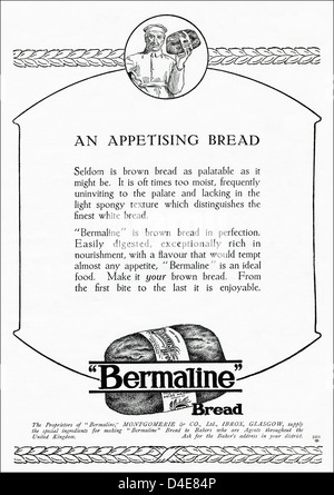 Original 1920er Jahre Ära Vintage Werbung Drucken von englischen Zeitschriftenwerbung BERMALINE Schwarzbrot Stockfoto