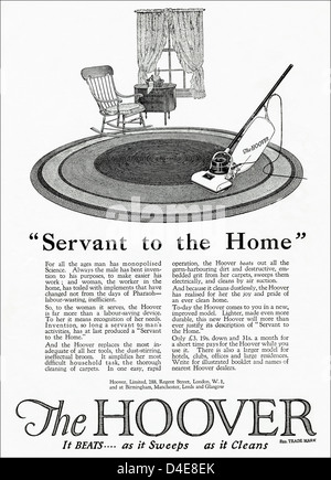 Original 1920er Jahre Ära Vintage Werbung Drucken von englischen Zeitschriftenwerbung HOOVER Staubsauger Stockfoto