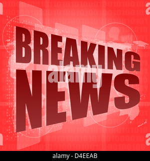 News und Presse-Konzept: Worte breaking News auf digitalen Bildschirm Stockfoto