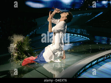 Russische Sänger Dima Bilan Prost gewann den Eurovision Song Contest in Belgrad, Serbien, 25. Mai 2008. Bilan gewann den Eurovision Song Contest mit 272 Punkten. Foto: Jörg Carstensen Stockfoto