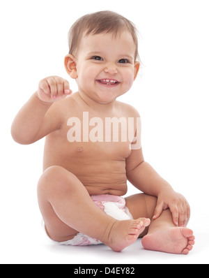 Glücklich 11 Monate Baby isoliert auf einem weißen Hintergrund. Stockfoto