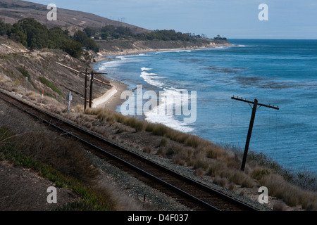 Kalifornien, eine Eisenbahnlinie entlang des Pazifischen Ozeans Stockfoto