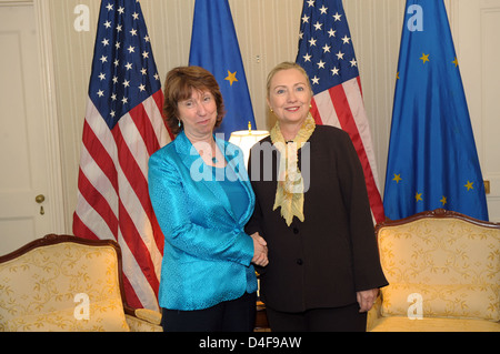 Außenministerin Clinton trifft sich mit EU Hohe Vertreterin Catherine Ashton Stockfoto