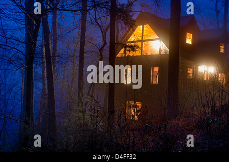 Ansicht eines typischen Kabine-Protokolls im Bereich Smoky Mountain National Park. Stockfoto