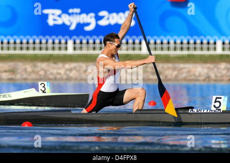 Deutsch Andreas Dittmer Paddeln im Kanu einzelne 500m Männer Vorlauf im Shunyi Olympia Rudern-Kanu-Park bei der 2008 Olympischen Spielen in Peking, Peking, China, 19. August 2008. Foto: Jens Büttner ## #dpa### Stockfoto