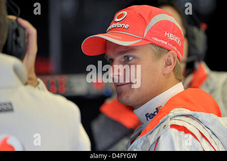 Finnische Formel-1-Pilot Heikki Kovalainen McLaren Mercedes Lächeln während des ersten Trainings in Spa-Francorchamps, Belgien, 5. September 2008. Die Formel 1 Rennstrecke in Belgien statt findet am 7. September 2008. Foto: Carmen Jaspersen Stockfoto