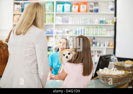 Der Besitzer bringt Hund zum Tierarzt Chirurgie Stockfoto