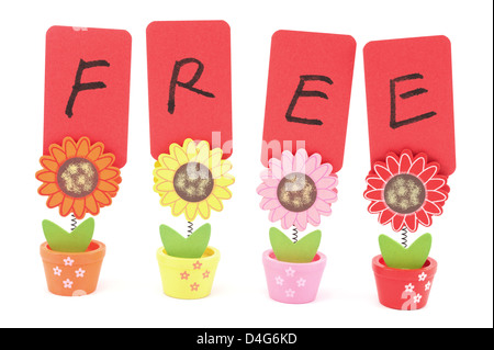 Freies Wort, geschrieben auf Papier von Sun Flower Pot Clip-Gruppe Stockfoto