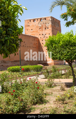 Alte Stadt-Mauer, Marrakesch, Marokko, Nordafrika. Stockfoto