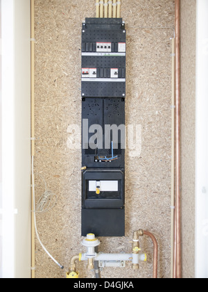 Messgerät Sicherungskasten in einem Haus im Bau Stockfoto