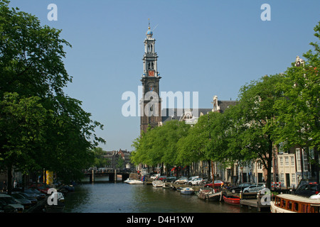 Die Niederlande-Holland-Amsterdam-Prinsengracht 279-281 Westerkerk 1620-1631 Architekt Hendrick de Keyser Canal Kirchenkreis Stockfoto