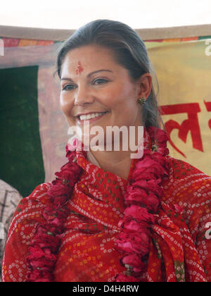 Kronprinzessin Victoria von Schweden trägt eine traditionellen indischen Outfit, wie sie ein Programm von der Jal Bhagirathi Stiftung bei einem Besuch in Bijoloyi Dorf in der Nähe von Jodhpur, Indien, 24. Oktober 2008 besucht. Die Kronprinzessin ist bei einem 10-Tage-Besuch in Indien. Foto: Albert Philip van der Werf (Achtung: Niederlande heraus!) Stockfoto