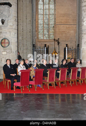 Belgischen Königshaus Prinz Lorenz (L-R), Prinzessin Astrid, Königin Fabiola, König Albert, Prinz Filip, Prinzessin Mathilde, Prinz Laurent und Prinzessin Claire besuchen die jährliche Feier der Königstag in Brüssel, 15. November 2008. Flämische Zeitung? Het Laatste Nieuws? Berichte, dass die königliche Familie im Jahr 2009 sechs Prozent mehr Geld aus der Staatskasse erhalten. Nach der rep Stockfoto