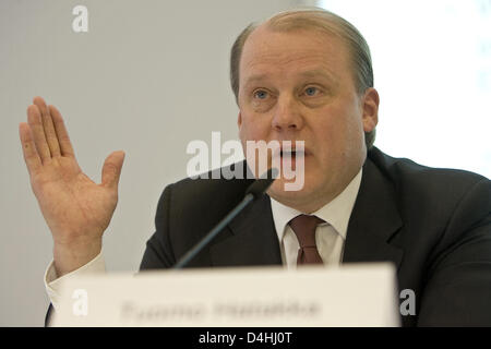 CEO der Vattenfall Europe AG, finnische Tuomo Hatakka, spricht im Rahmen einer Pressekonferenz über Perspektiven für die Kernenergie eine Vattenfall-Zweigstelle in Berlin, Deutschland, 14. Januar 2009. Foto: Arno Burgi Stockfoto