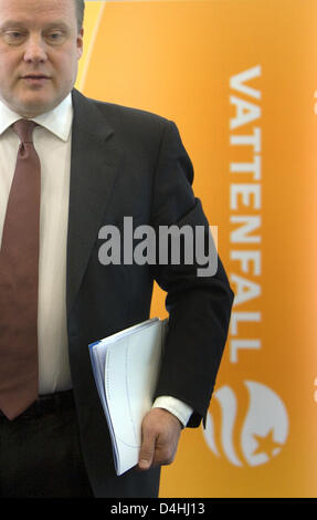 Nach einer Pressekonferenz über Perspektiven für die Kernenergie eine Vattenfall-Zweigstelle in Berlin, Deutschland, 14. Januar 2009 ist CEO der Vattenfall Europe AG, finnische Tuomo Hatakka, abgebildet. Foto: ARNO BURGI Stockfoto