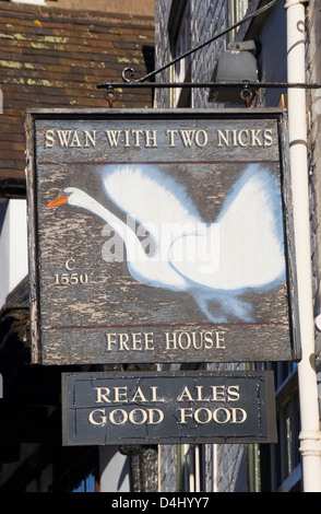 Pub Schild Schwan mit zwei Nicks Worcester Worcestershire Engloand.UK Stockfoto