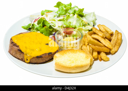Schinken-Käse Steak mit gebraten und Knoblauch-Brot und Salat in einer Schale Stockfoto