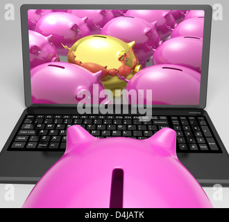 Gold-Piggy Bildschirm zeigt Sicherheit und Vermögen Stockfoto