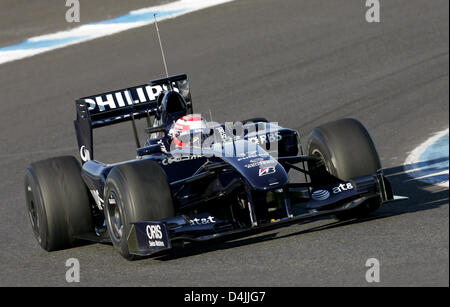 Japanische Formel Eins Fahrer Kazuki Nakajima Williams F1 während Testfahrten in Jerez De La Frontera, Spanien, 11. Februar 2009 abgebildet. Foto: Felix Heyder Stockfoto