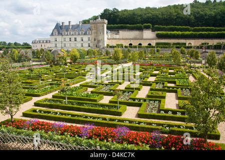 Renaissance-Schloss und Küchengarten in Villandry, Loiretal, Frankreich Stockfoto