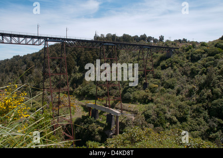 79 Meter hoch Makatote Viadukt war die höchste Viadukt, als es die Makatote-Schlucht in Neuseeland 1908 bis Brücke eröffnet wurde. Stockfoto